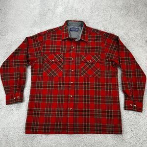 Shaver Lake Men Button Up Shirt Large Red Plaid Flannel Long Sleeve Collar